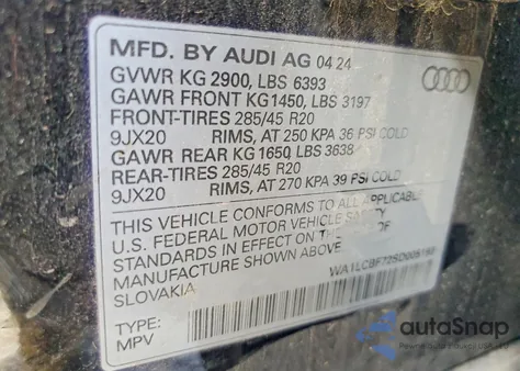 2025 Audi Q7 Premium Plus z USA, uszkodzony, nr VIN WA1LCBF72SD005193